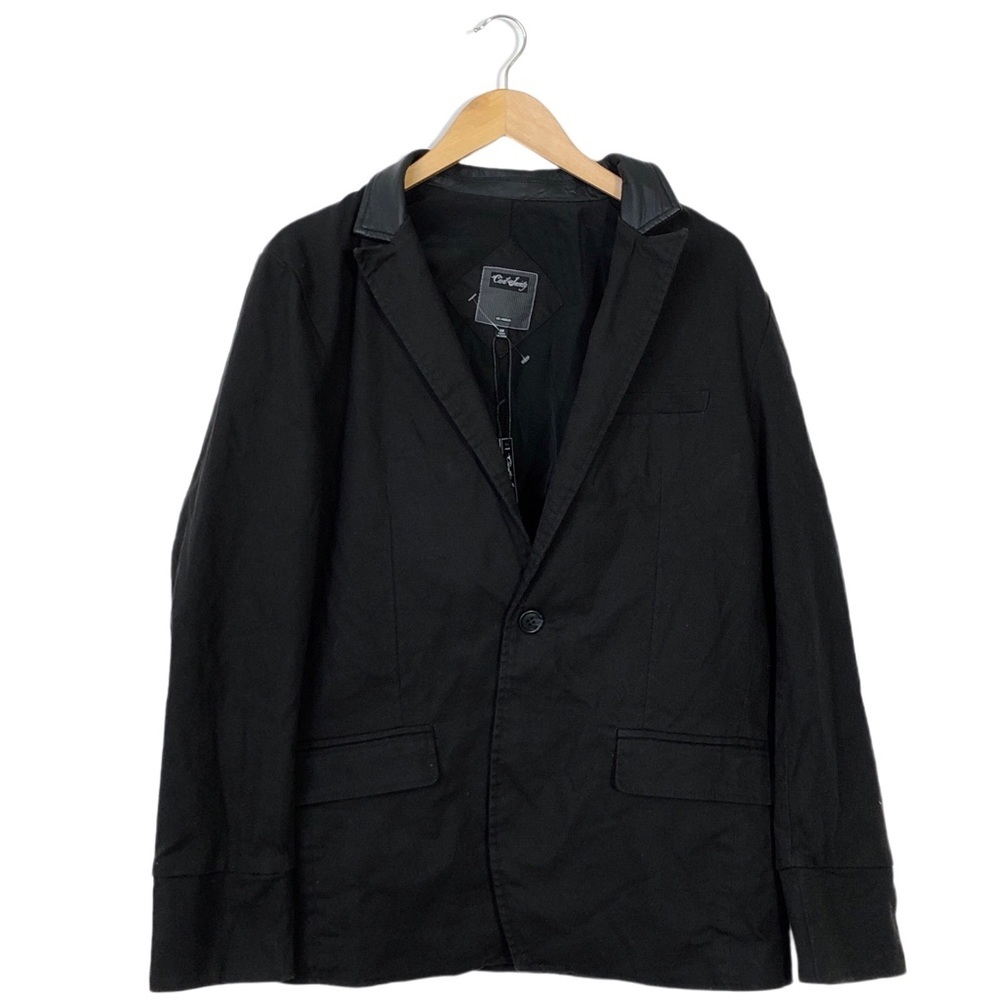 Civil Society Los Angeles Black Twill Faux Leather Button Down Blazer Jacket M